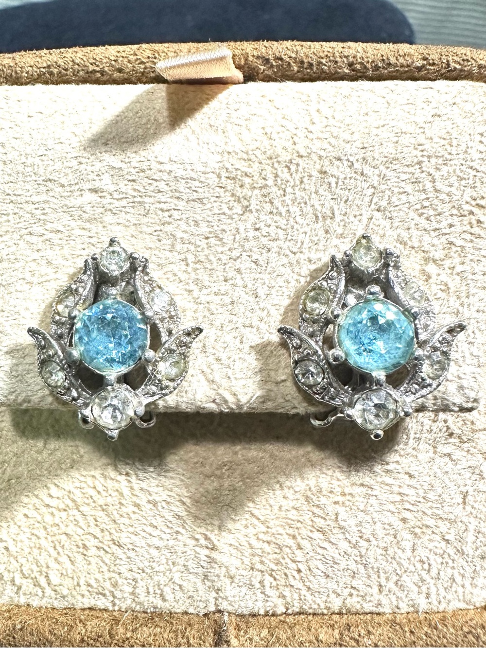 Vtg: signed BOGOFF Rhinestone Clip On earrings